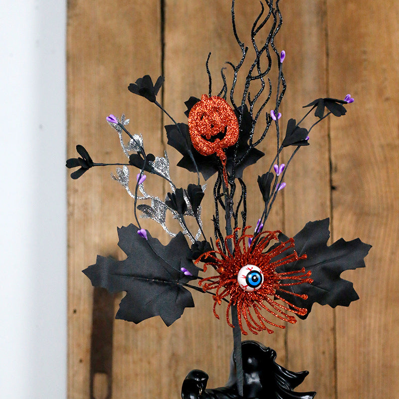 Halloween Eyeball Pumpkin Pick Ornament - Black Plastic Fall Decor