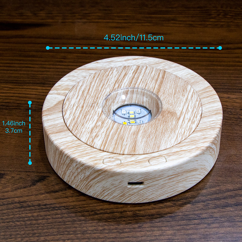 LED Light Base for 3D Crystal Displays - Wooden, Rotating & Color Options