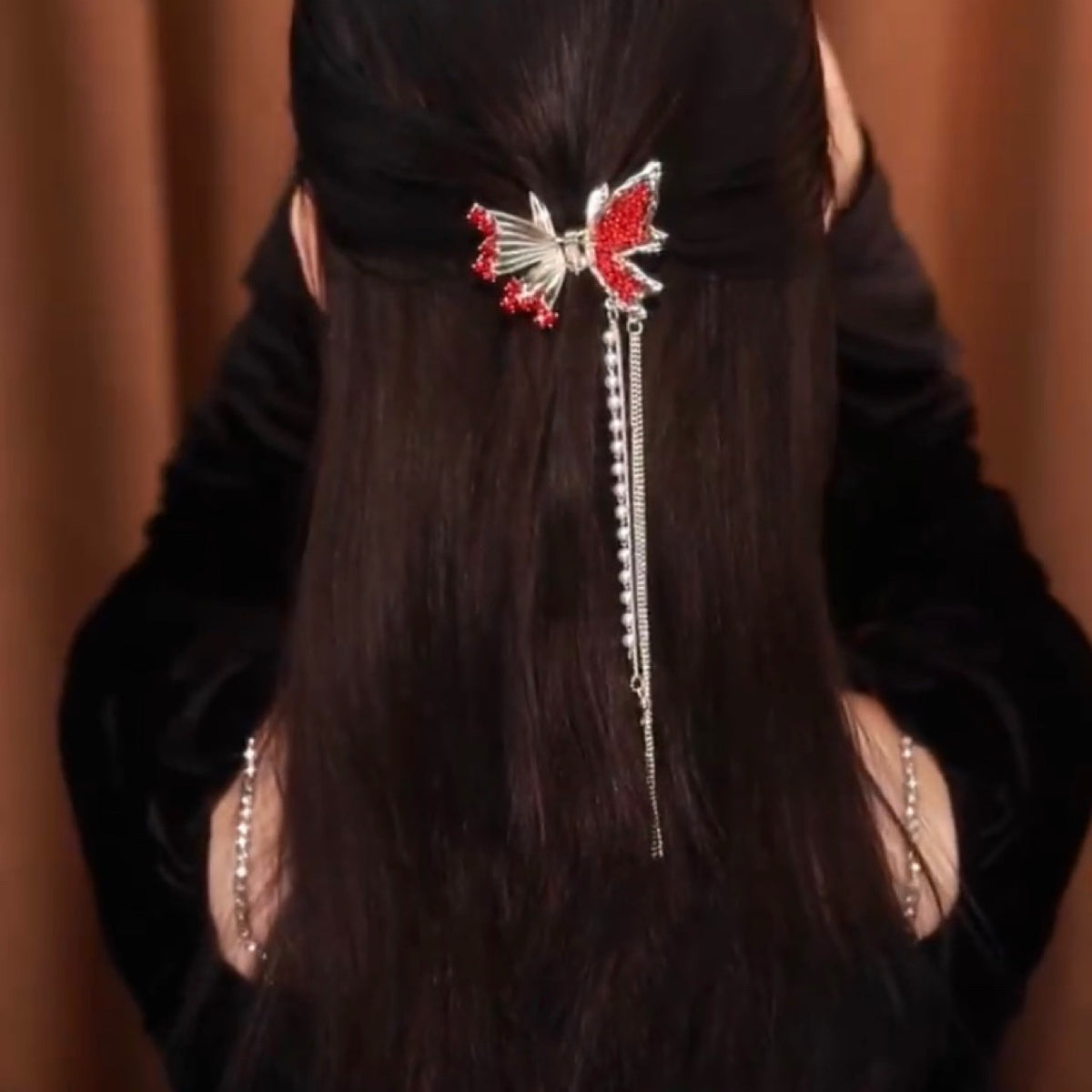 Red Tassel Hair Clip Grab Grip Headpiece