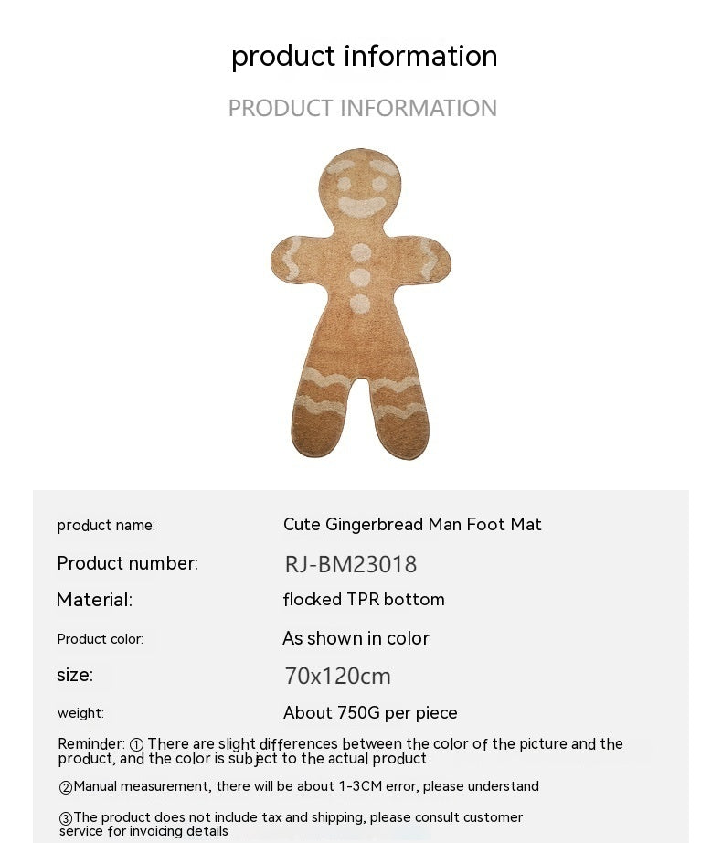 Christmas Gingerbread Man Flocking Carpet - 70x120cm Home Decor Accent Rug
