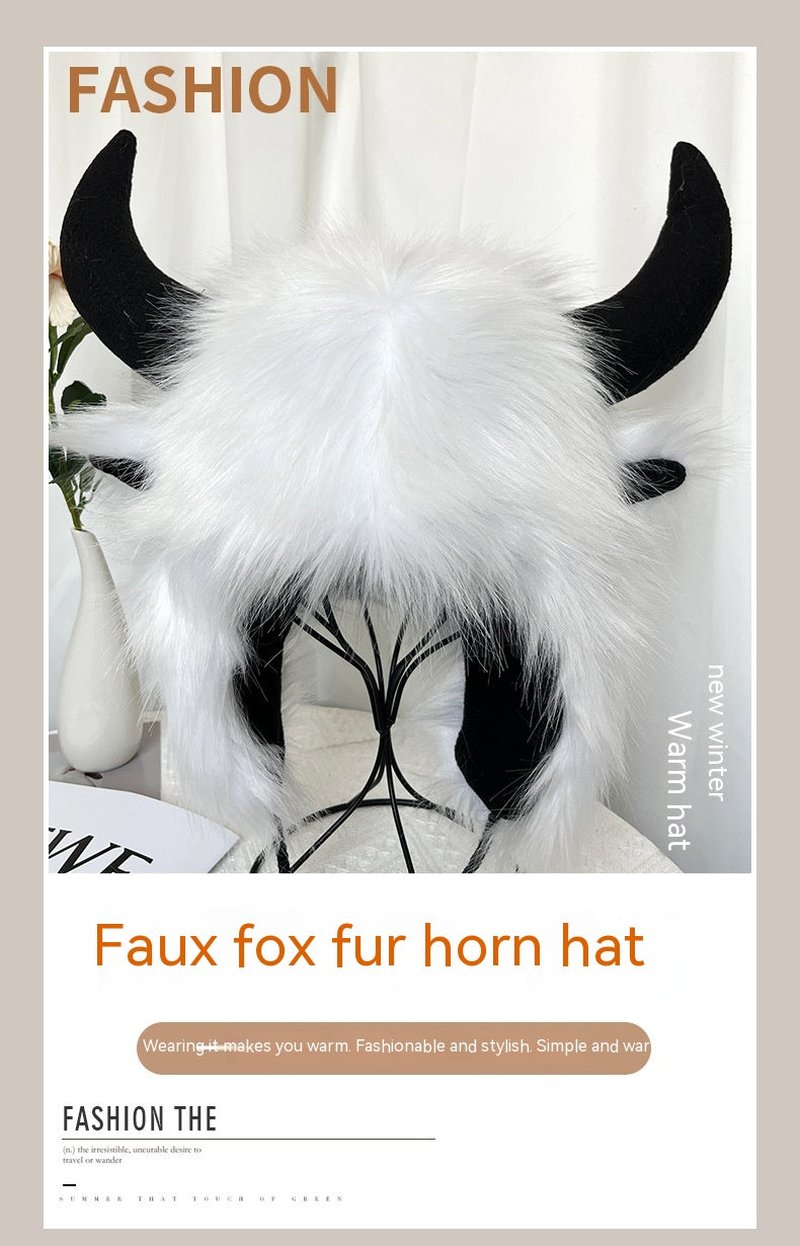 Winter Horn Earmuffs Hat - Thick Woolen Cap for Warmth & Style