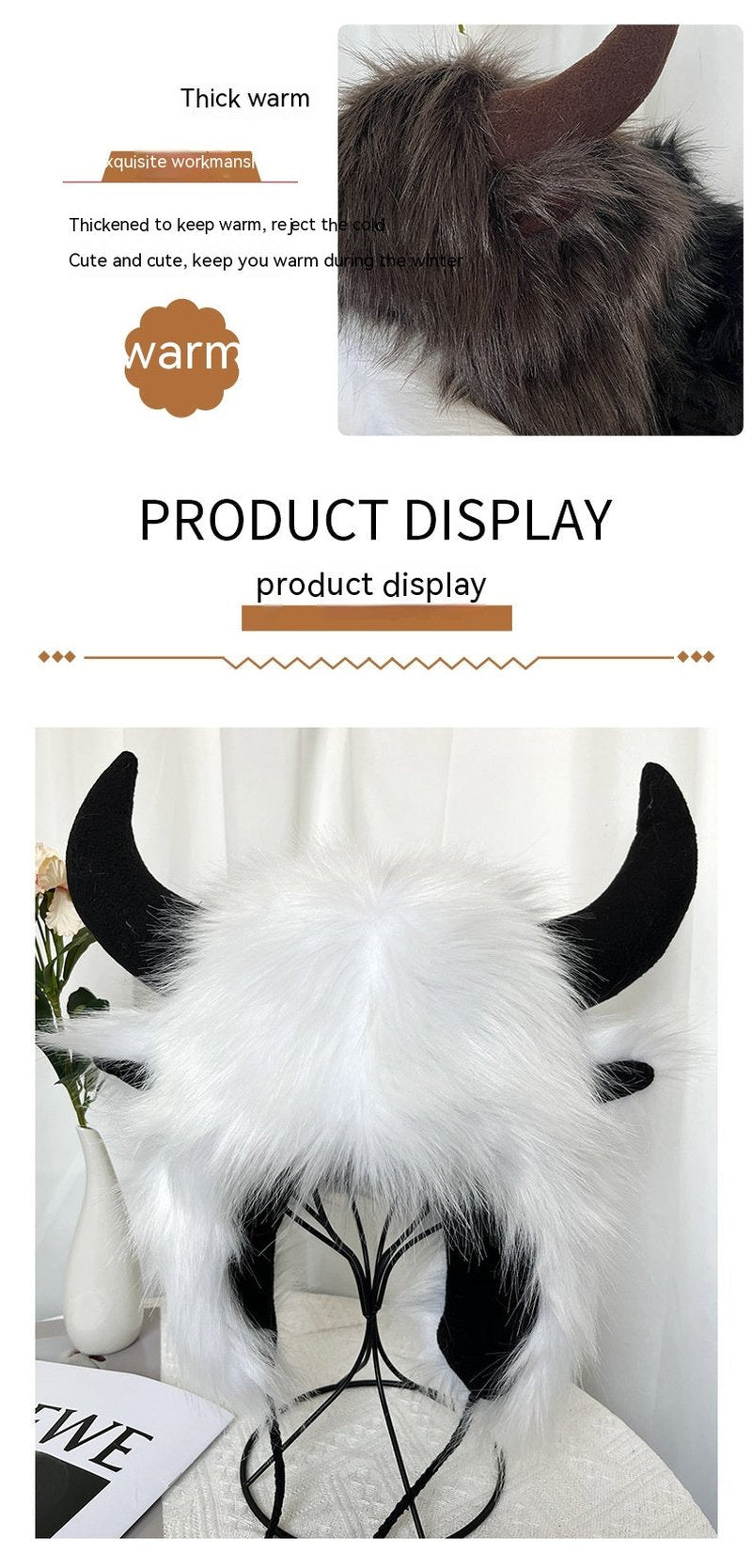 Winter Horn Earmuffs Hat - Thick Woolen Cap for Warmth & Style