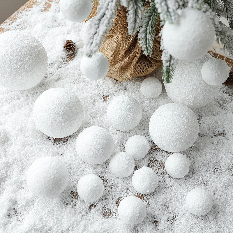 Christmas Tree Ornaments Snowball Set - White Foam Holiday Decor