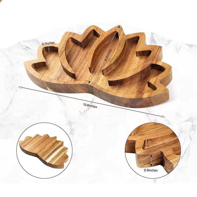 Wooden Lotus Shape Crystal Stone Tray - Chinese Style Home Decor & Storage