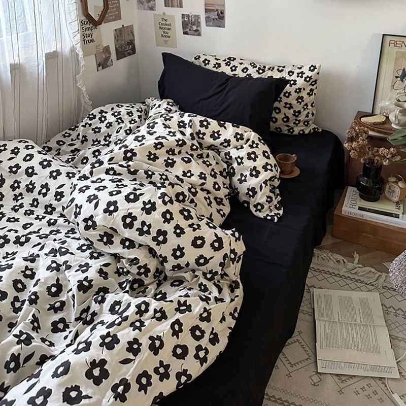 Washed Cotton Bedding Set - Four-Piece, Multiple Sizes & Patterns