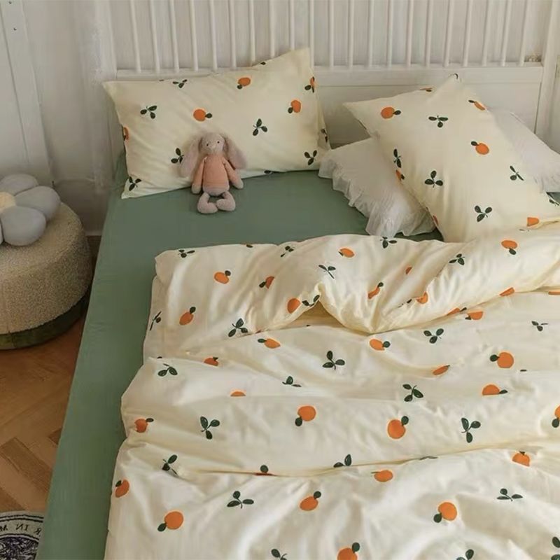 Washed Cotton Bedding Set - Four-Piece, Multiple Sizes & Patterns