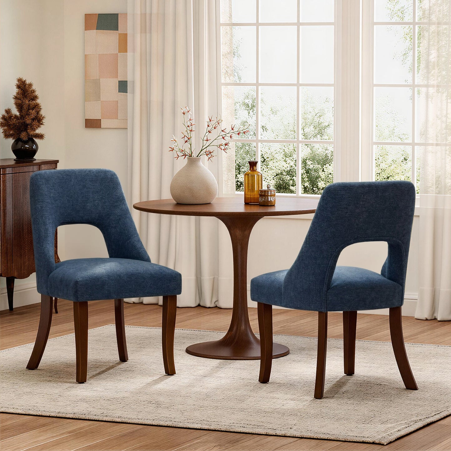 Upholstered Dining Chair Set of 2 - Navy Chenille Fabric