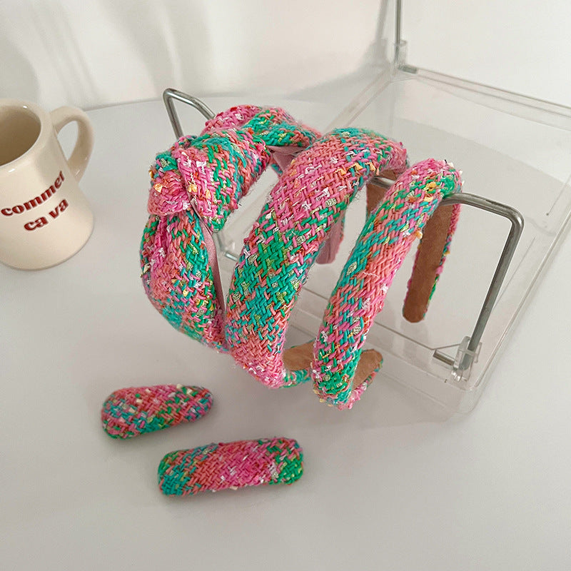 Korean Style Knotted Hair Hoop & Clips Set - All Colors