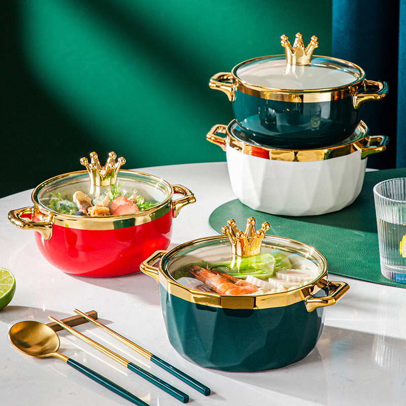 Ceramic Instant Noodle Bowl with Lid - Household Soup Bowl for Kitchen Use