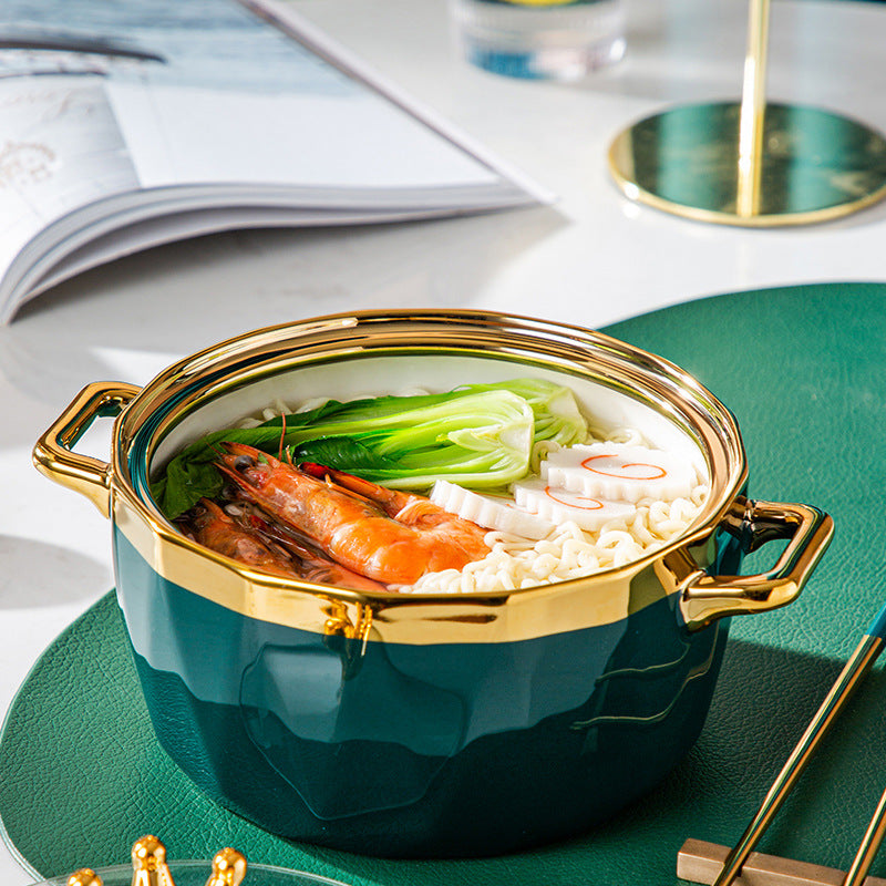Ceramic Instant Noodle Bowl with Lid - Household Soup Bowl for Kitchen Use