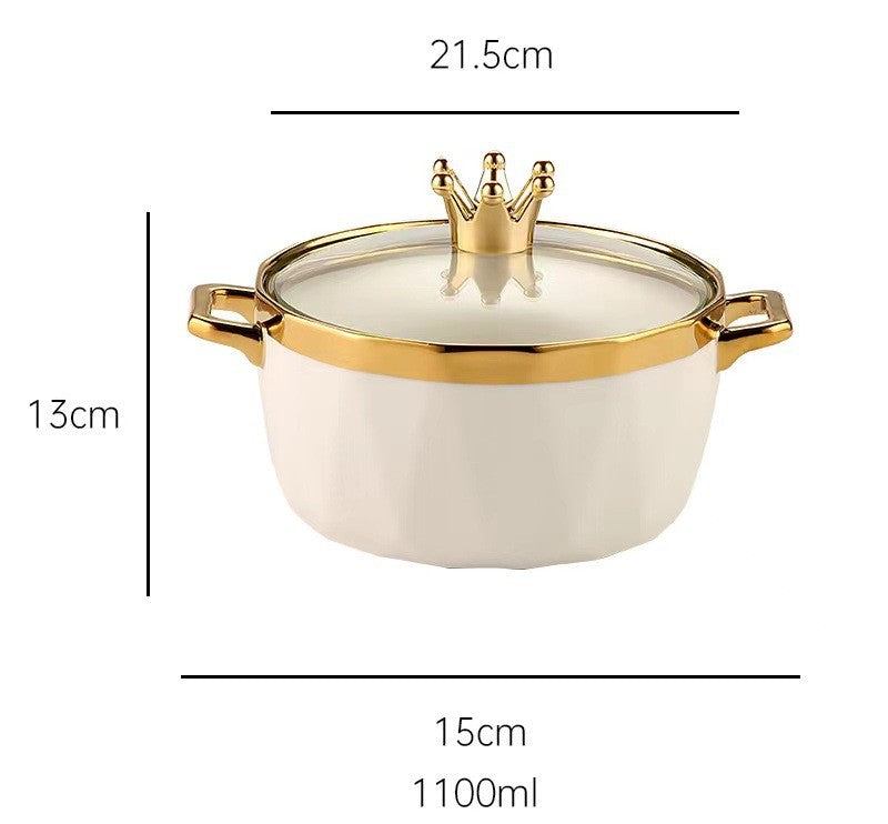 Ceramic Instant Noodle Bowl with Lid - Household Soup Bowl for Kitchen Use