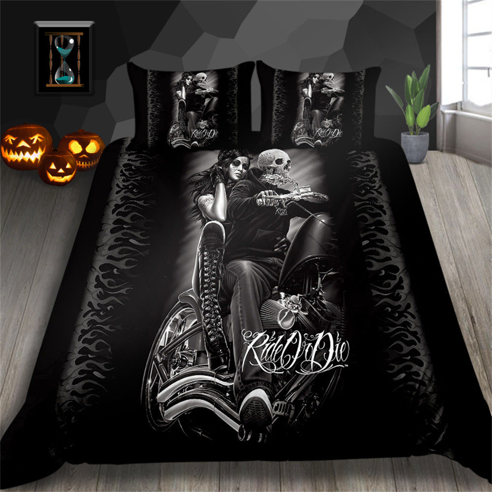 3D Printed Skull Bedding Set - Three-Piece Home Textile Decor, US Full 200x230cm