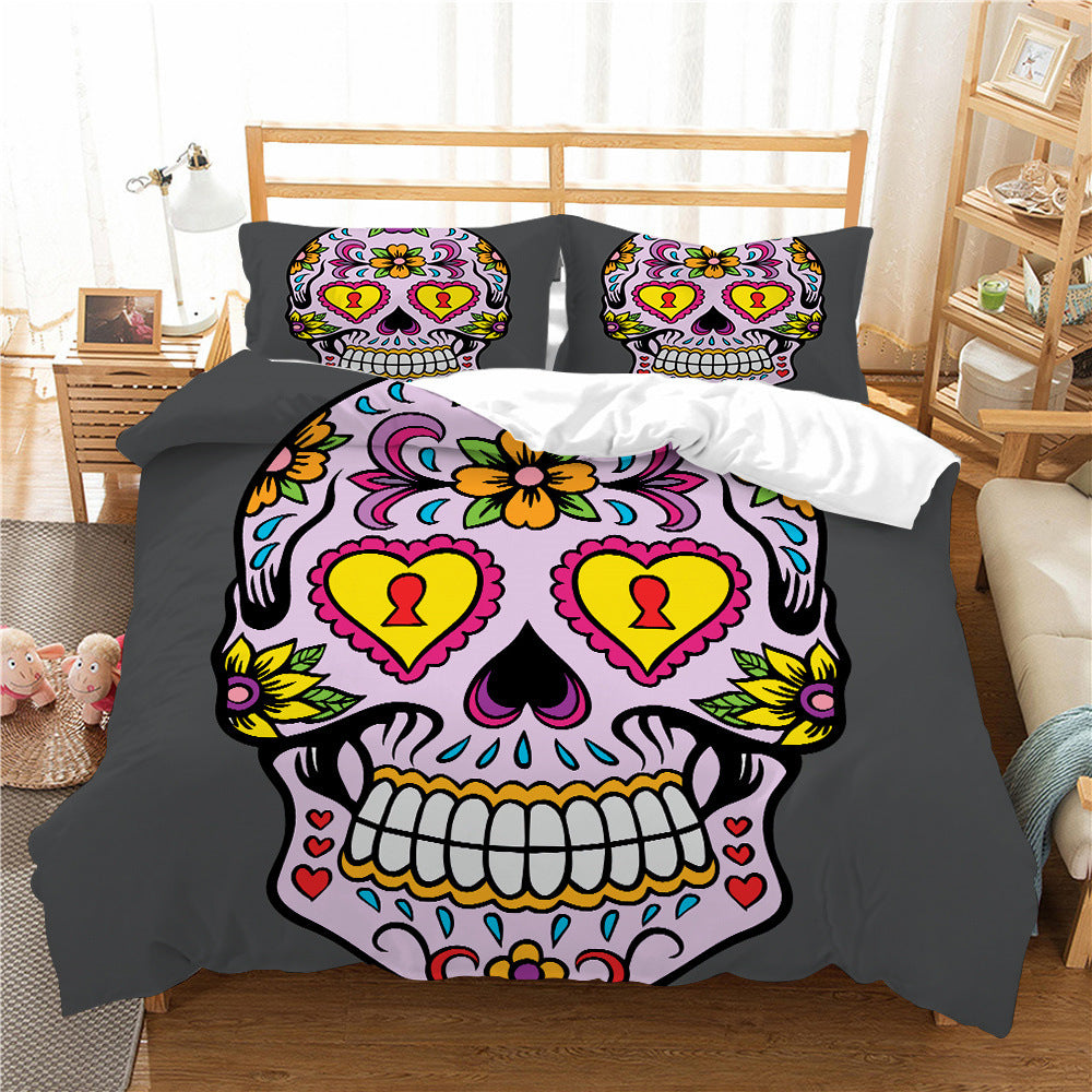 3D Printed Skull Bedding Set - Three-Piece Home Textile Decor, US Full 200x230cm