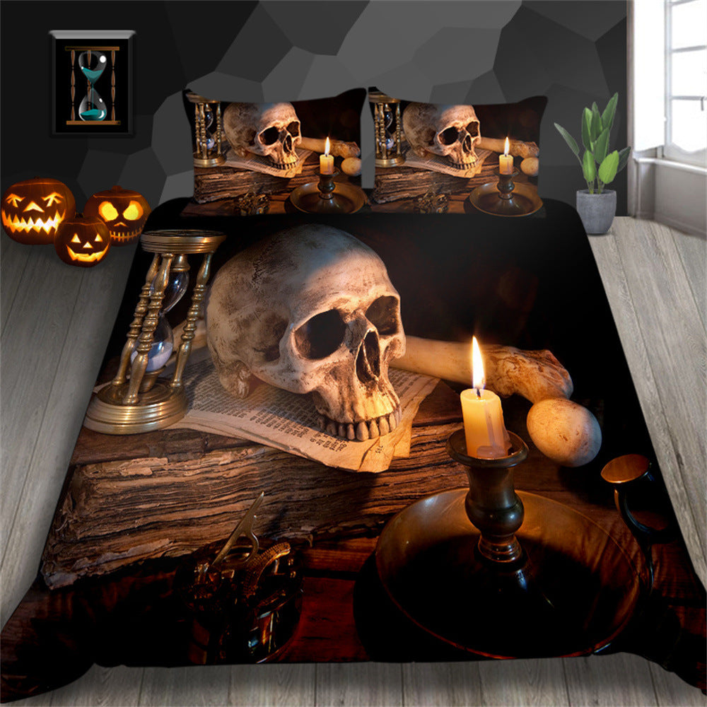 3D Printed Skull Bedding Set - Three-Piece Home Textile Decor, US Full 200x230cm