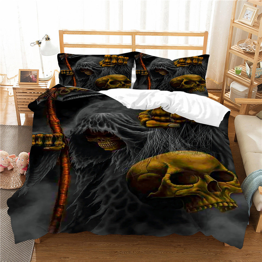 3D Printed Skull Bedding Set - Three-Piece Home Textile Decor, US Full 200x230cm
