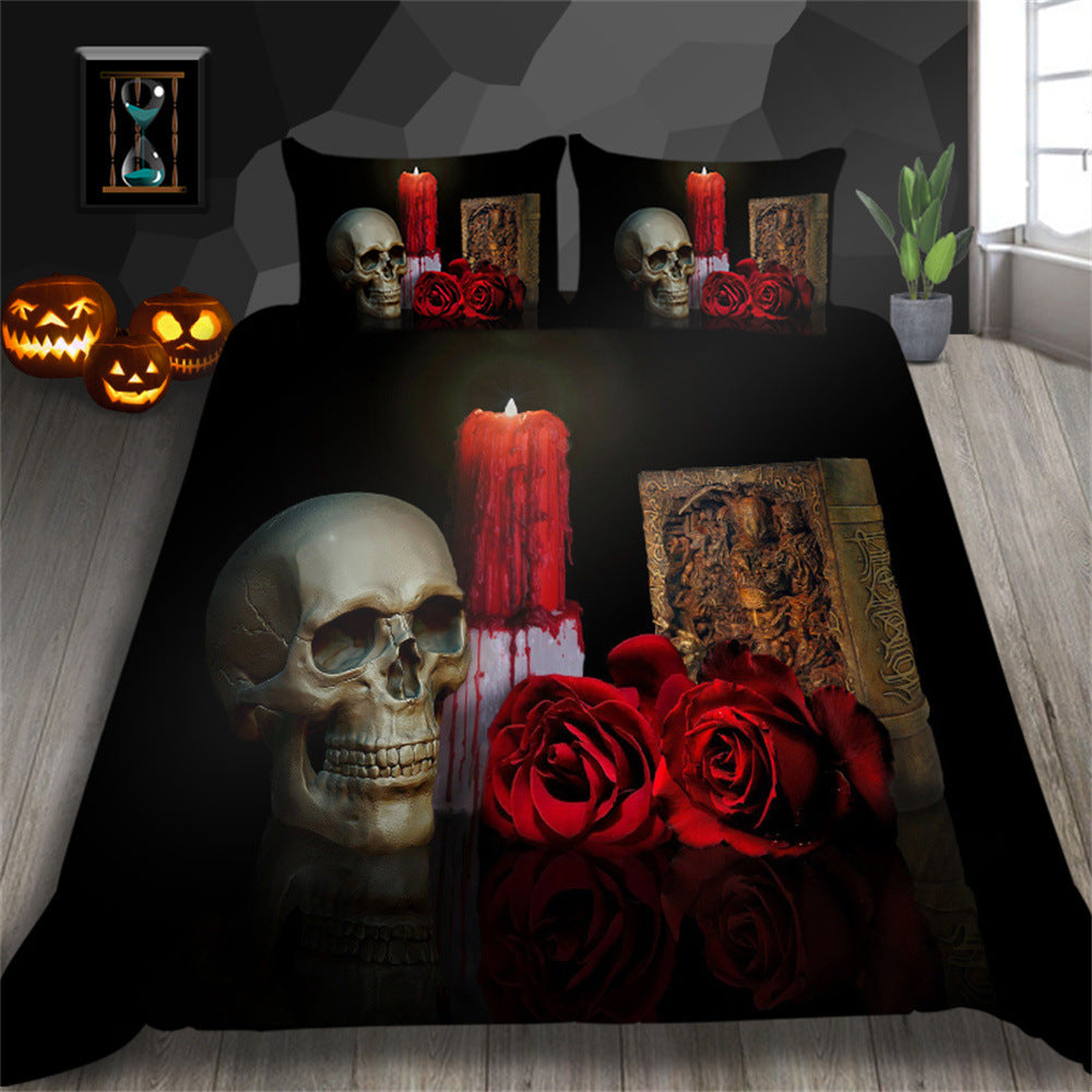 3D Printed Skull Bedding Set - Three-Piece Home Textile Decor, US Full 200x230cm