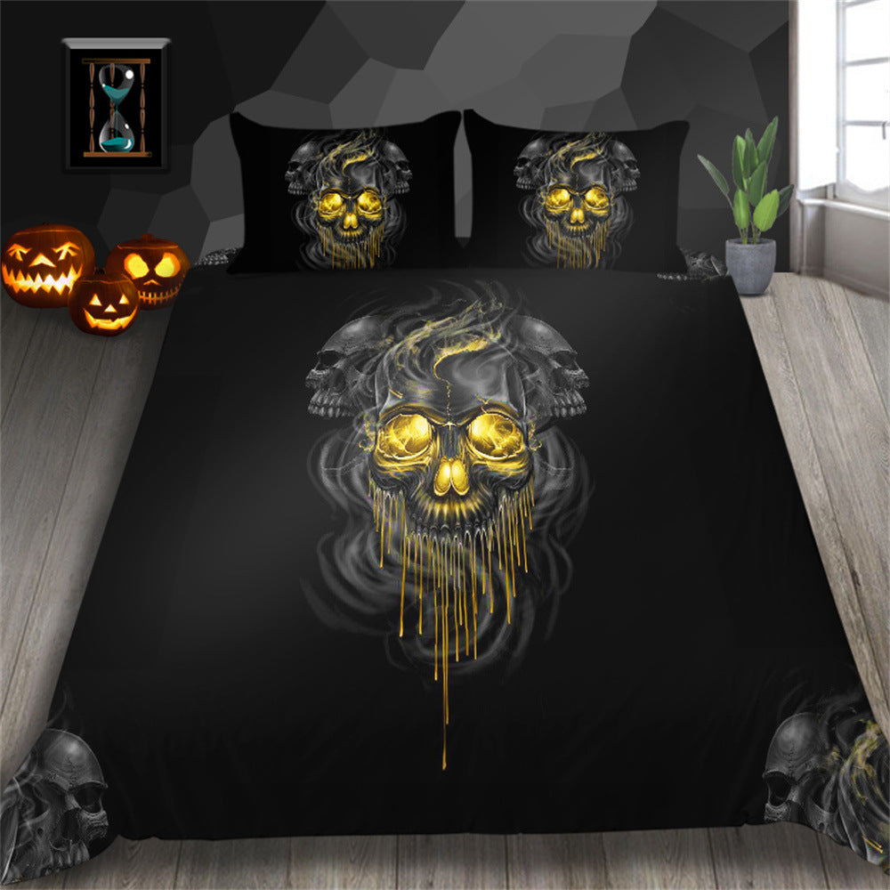 3D Printed Skull Bedding Set - Three-Piece Home Textile Decor, US Full 200x230cm