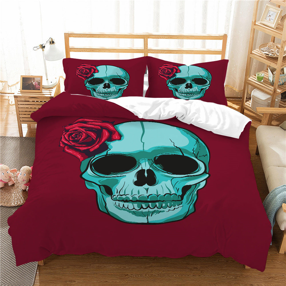 3D Printed Skull Bedding Set - Three-Piece Home Textile Decor, US Full 200x230cm