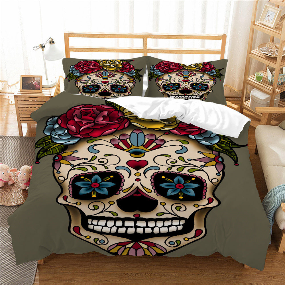 3D Printed Skull Bedding Set - Three-Piece Home Textile Decor, US Full 200x230cm