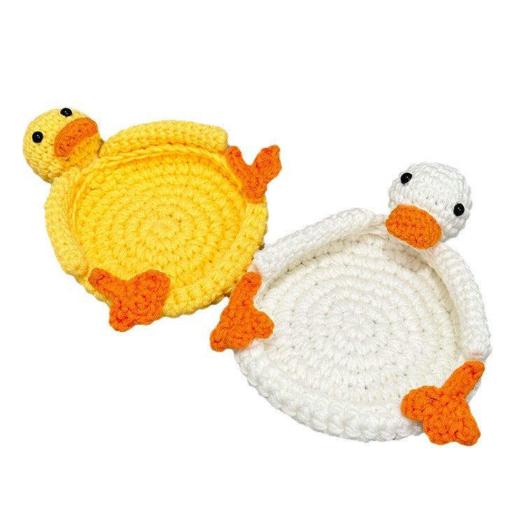 Crocheted Cartoon Duck & Panda Polyester Teacup Coaster Set - Heat Insulation