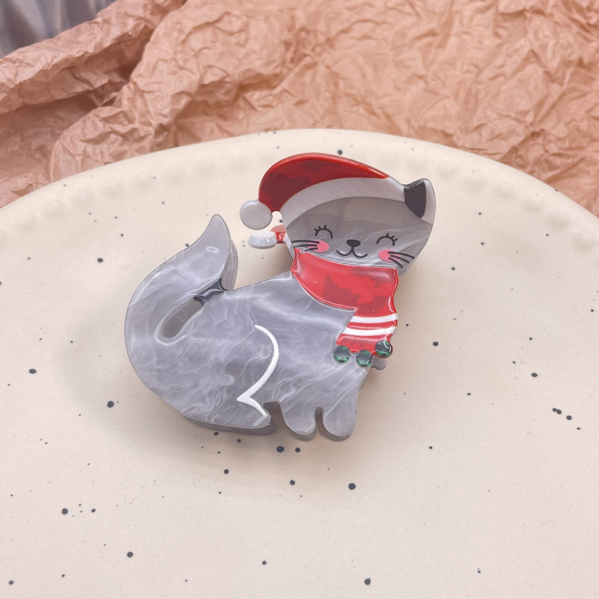 Cat Christmas Acrylic Hair Barrettes