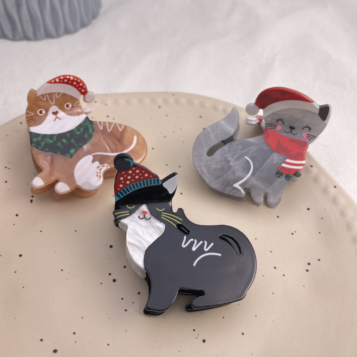 Cat Christmas Acrylic Hair Barrettes