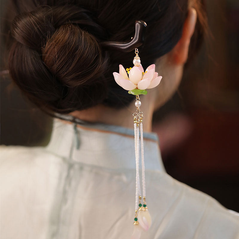 Flower Hairpin Black - Glass Hair Clasp