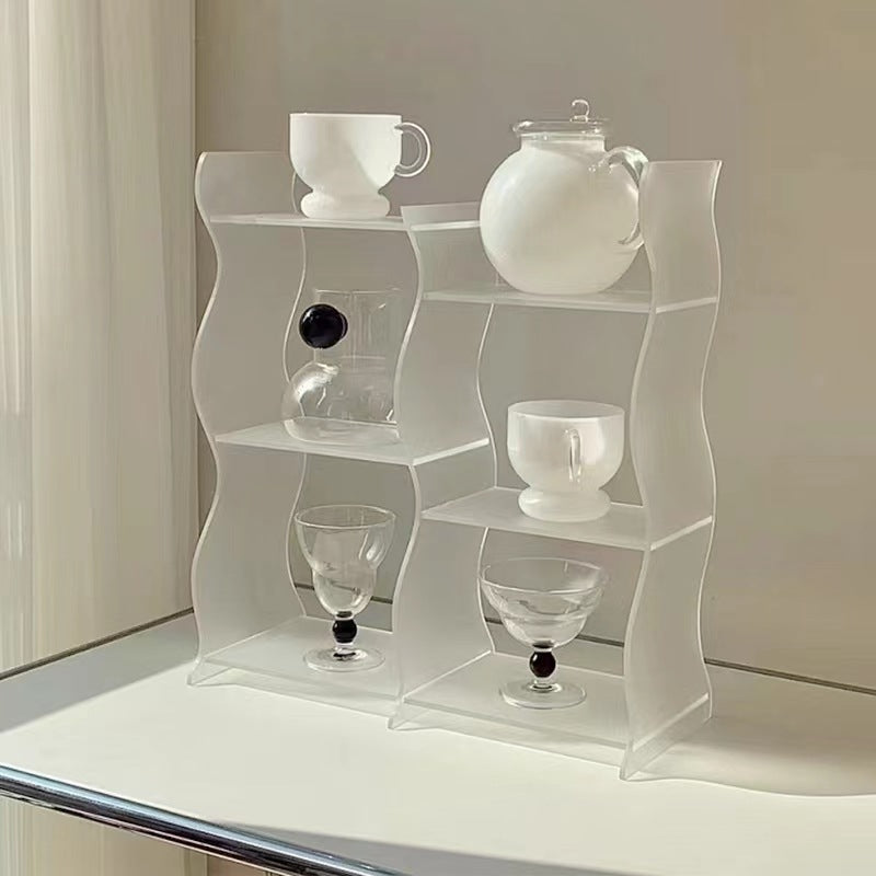 Wavy Acrylic Shelf with 3 Layers - Modern Dustproof Storage Rack for Living Room