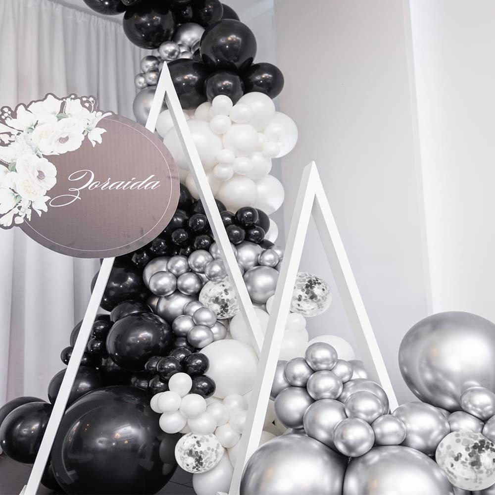 Balloon Arch Party Decoration Set - Black, Silver & White Latex Balloons