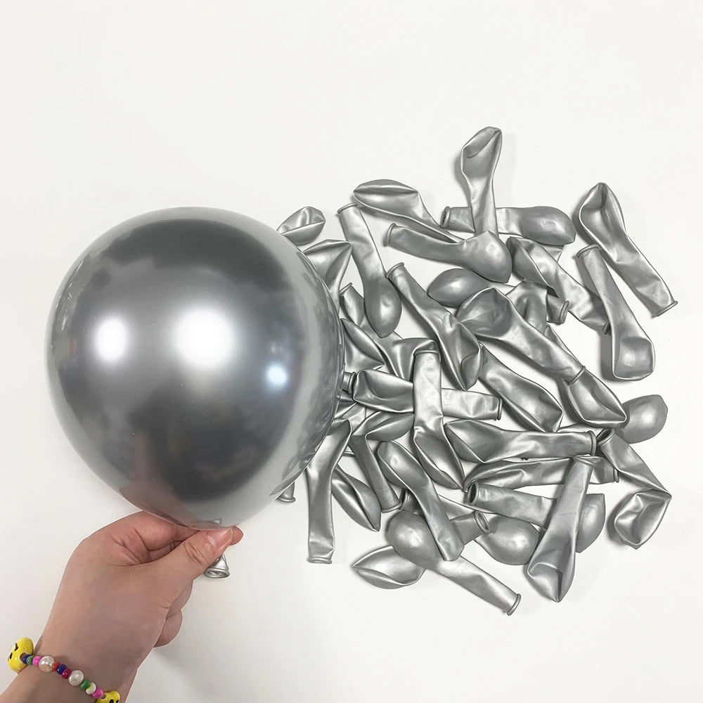 Balloon Arch Party Decoration Set - Black, Silver & White Latex Balloons