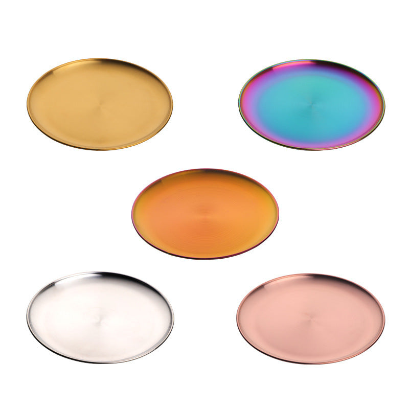 Stainless Steel Round Food Plate - Modern Kitchen Tableware in Multiple Colors