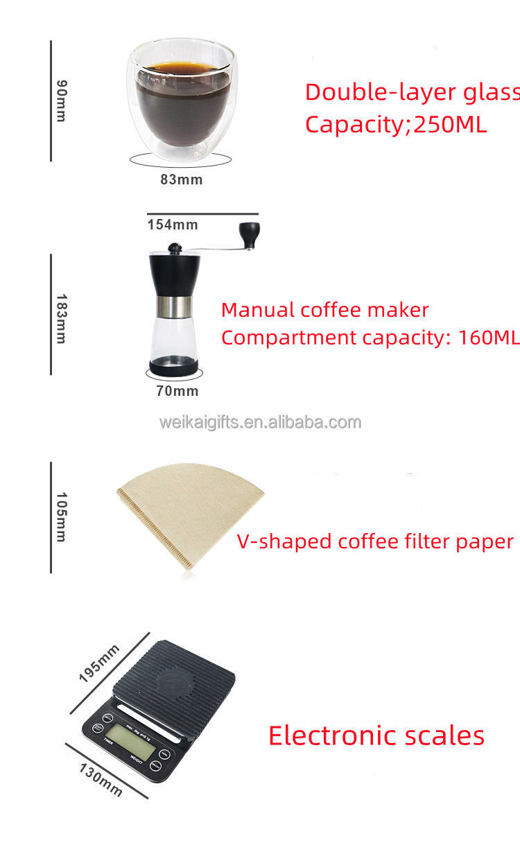 Manual Coffee Grinder with Double Layer Glass Cup and Electronic Scale - Black