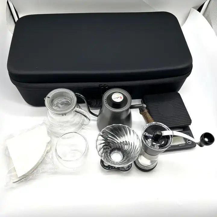 Manual Coffee Grinder with Double Layer Glass Cup and Electronic Scale - Black