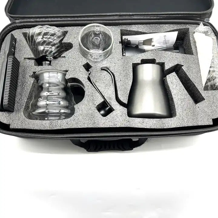 Manual Coffee Grinder with Double Layer Glass Cup and Electronic Scale - Black