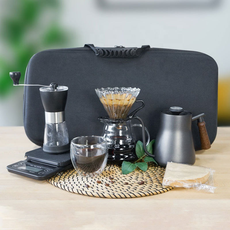 Manual Coffee Grinder with Double Layer Glass Cup and Electronic Scale - Black