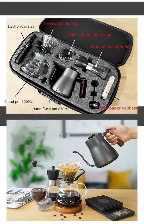 Manual Coffee Grinder with Double Layer Glass Cup and Electronic Scale - Black