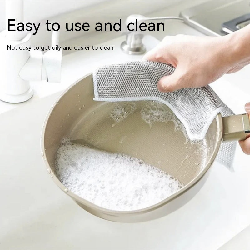 Steel Wire Dishcloth Mesh Cleaning Cloth - Multi-Layer Nylon Kitchen Sponge
