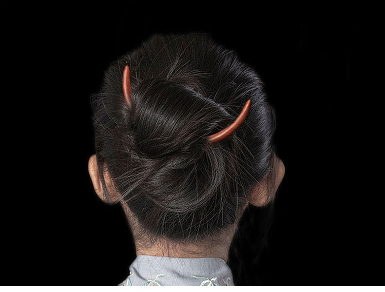 Wooden Hairpin Retro Crescent Moon Barrette Updo Hair Clip
