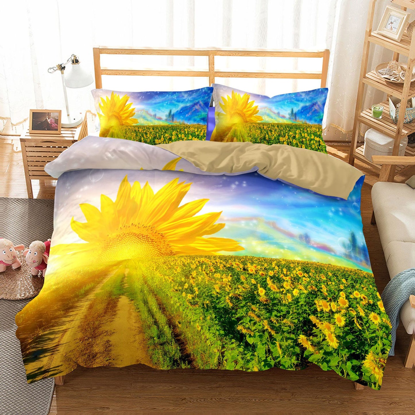 Three-Piece Sunflower Quilt Cover Set - 200x230cm Bedding Home Textile