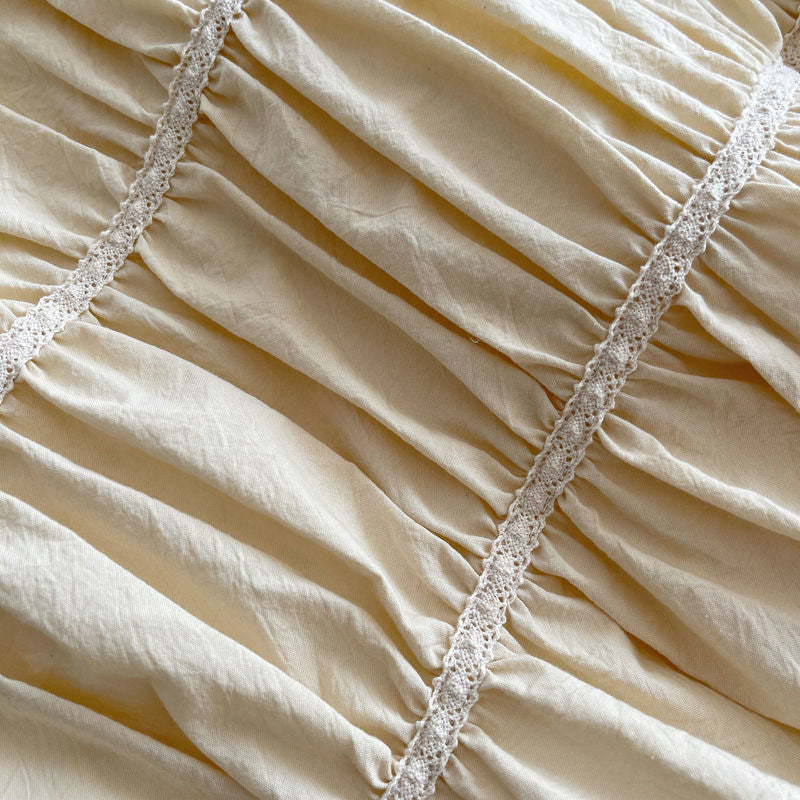 Handmade Bubble Pleated Cotton Bedding Set 4-Piece Modern Style Cream Yellow