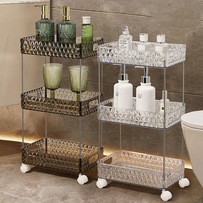 Luxury Bathroom Floor Trolley Storage Rack with Wheels - Multi-Layer Plastic Organizer