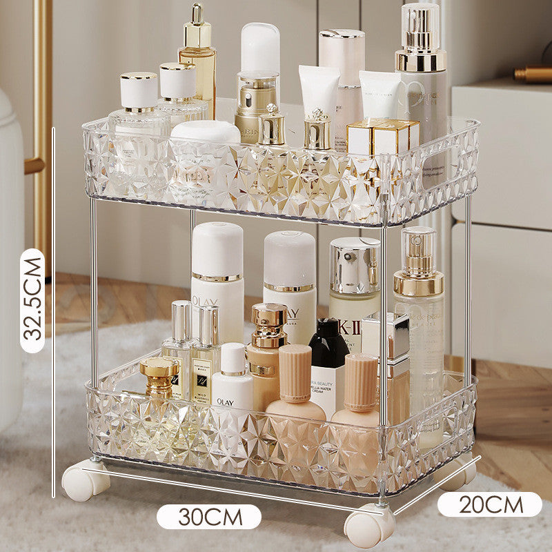 Luxury Bathroom Floor Trolley Storage Rack with Wheels - Multi-Layer Plastic Organizer