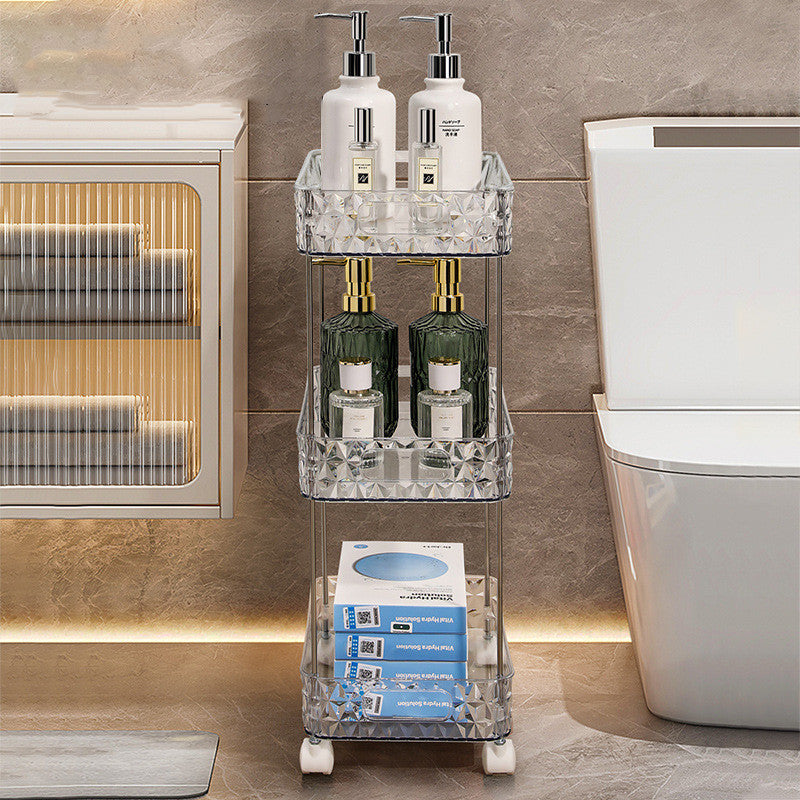 Luxury Bathroom Floor Trolley Storage Rack with Wheels - Multi-Layer Plastic Organizer