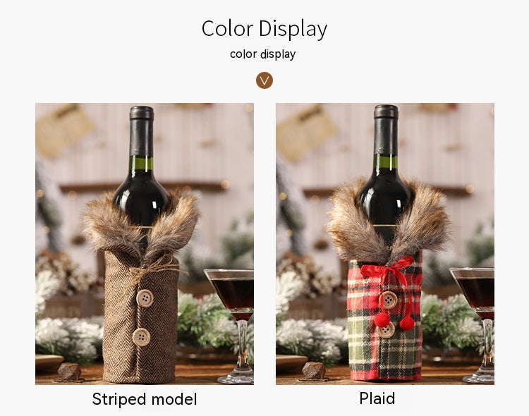 Decorative Wine Bottle Cover Tartan Stripes & Checker Plaid Skirt