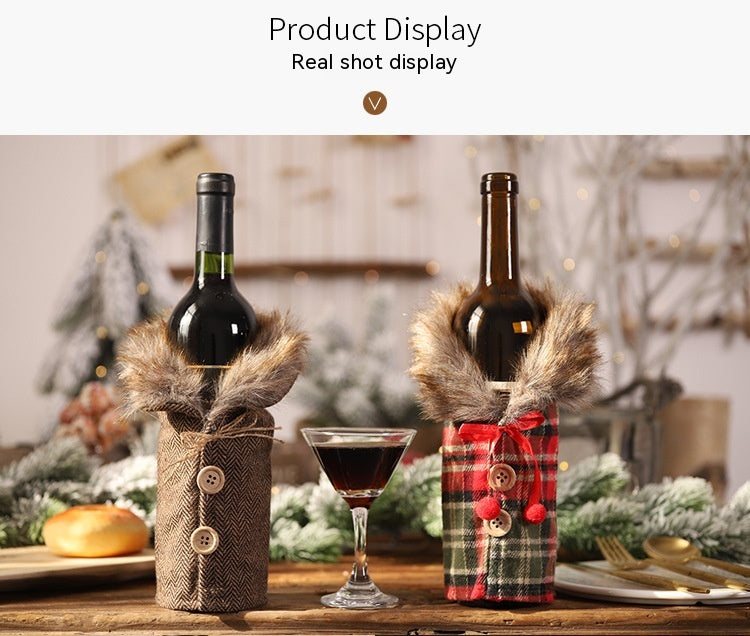 Decorative Wine Bottle Cover Tartan Stripes & Checker Plaid Skirt