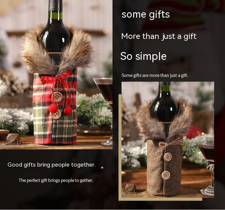 Decorative Wine Bottle Cover Tartan Stripes & Checker Plaid Skirt