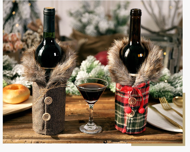 Decorative Wine Bottle Cover Tartan Stripes & Checker Plaid Skirt
