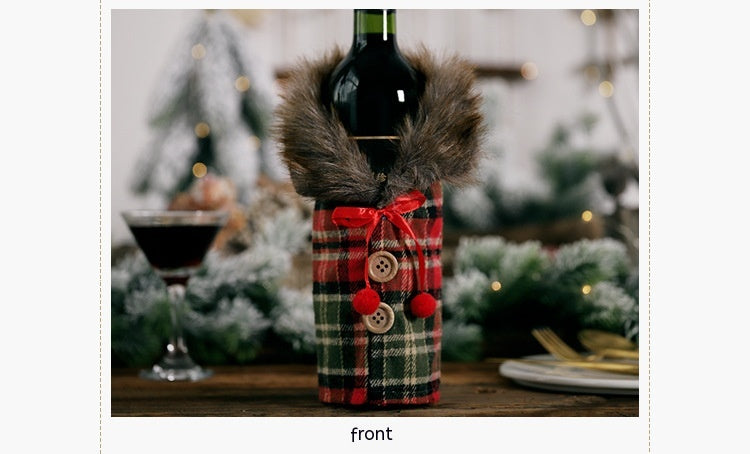 Decorative Wine Bottle Cover Tartan Stripes & Checker Plaid Skirt