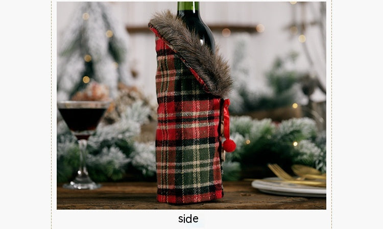 Decorative Wine Bottle Cover Tartan Stripes & Checker Plaid Skirt