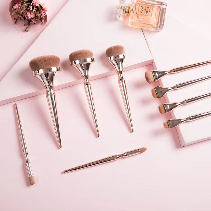 Gold Plated Makeup Brushes Set - 9 Natural Hair Cosmetic Tools